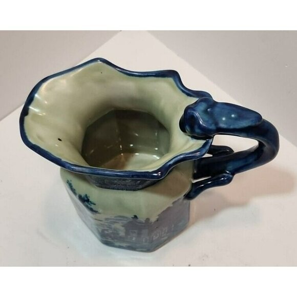 Vtg Victoria Ware Octagonal 1920's  Ironstone Blue Pitcher 7" Tall by 8" Wide - Picture 2 of 13